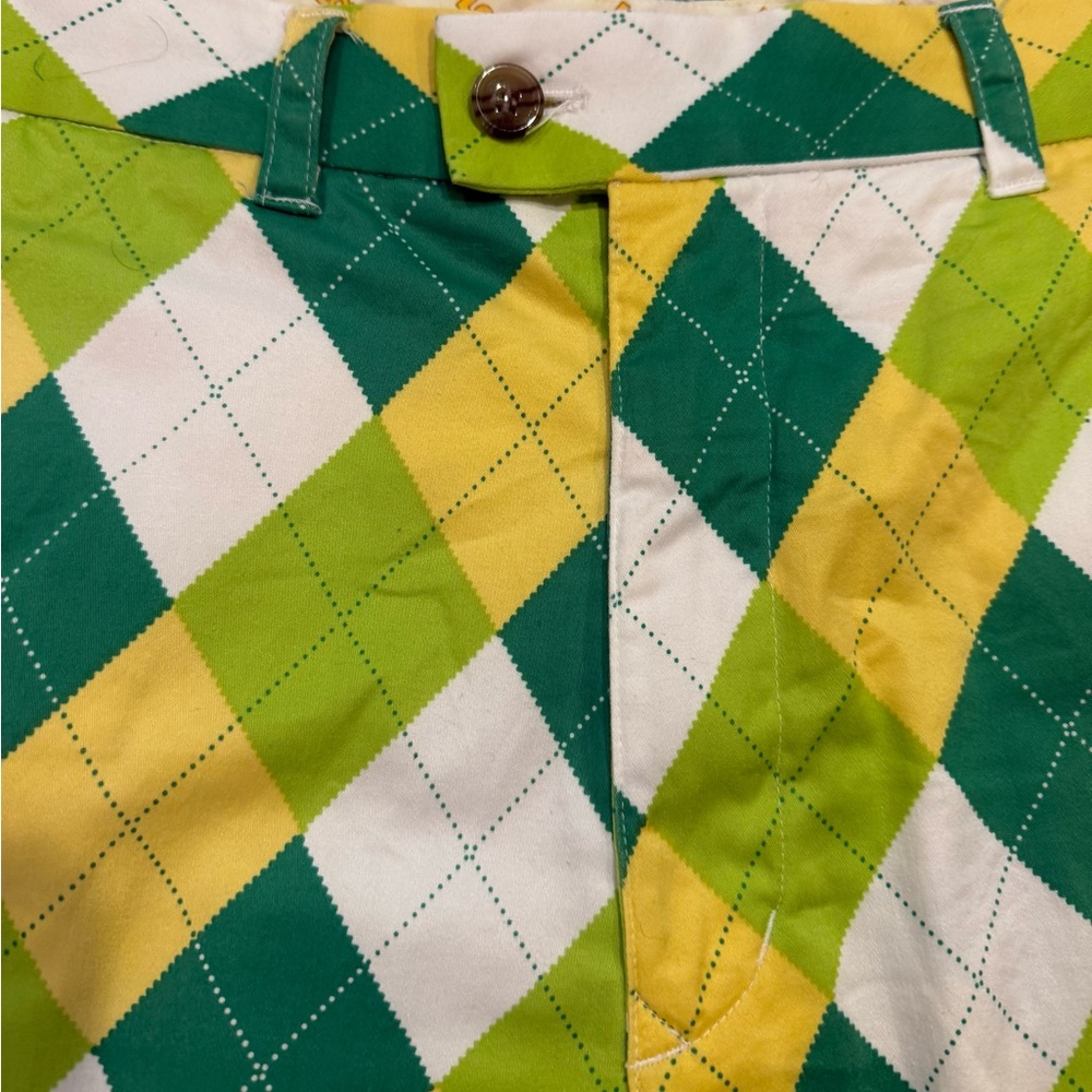 Loudmouth Golf Shorts Mens Sz 40 Green Yellow Argyle Print Cotton Stretch as is - Picture 4 of 7